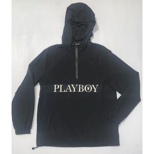 Playboy by Pacsun Iconic Bunny Logo‎ Windbreaker Black Jacket Size Small 1/4 Zip